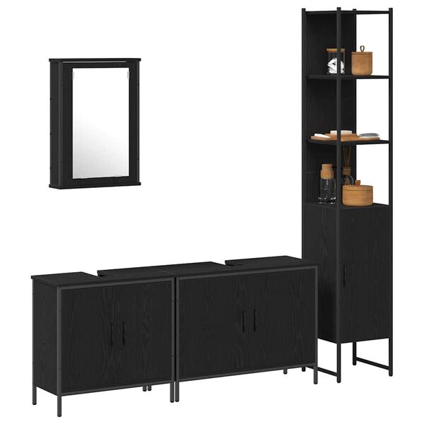vidaXL Bathroom Furniture Set with Shelf 4 pcs Black Engineered wood