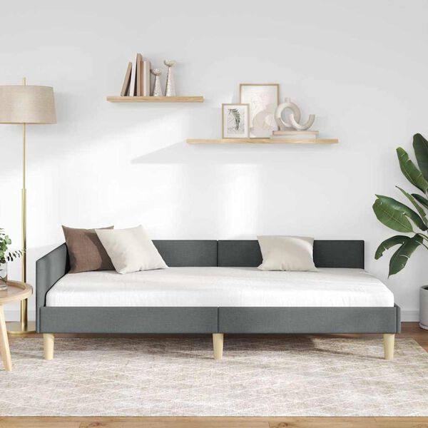 vidaXL Corner Bed Frame with Headboard Dark Grey 100 x 200 cm Fabric