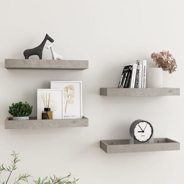 vidaXL Loggia Wall Shelves 4 pcs Concrete Grey 40x15x4 cm MDF