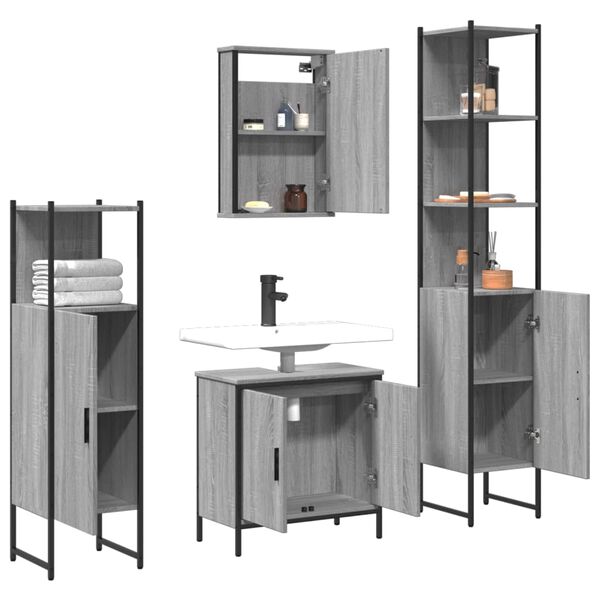 vidaXL 4 Piece Bathroom Furniture Set Grey Sonoma Engineered Wood