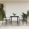 vidaXL 3 Piece Garden Dining Set Black Steel and Textilene