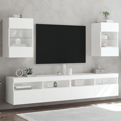 vidaXL TV Wall Cabinets with LED Lights 2 pcs White 40x30x60.5 cm