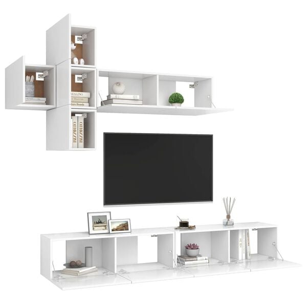 vidaXL 7 Piece TV Cabinet Set White Engineered Wood
