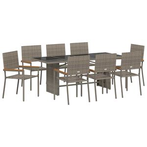 vidaXL Garden Dining Set 9 pcs Grey Poly Rattan