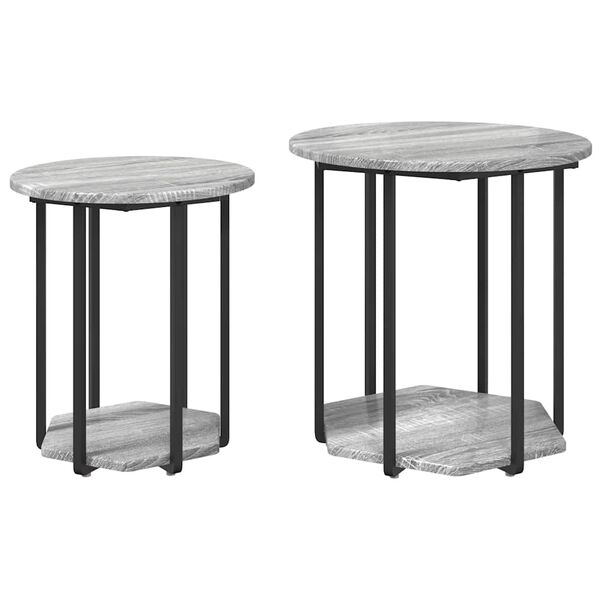 vidaXL Side Table Set with Shelf 2 pcs Grey