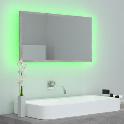 vidaXL LED Bathroom Mirror Concrete Grey 80x8.5x37 cm Acrylic