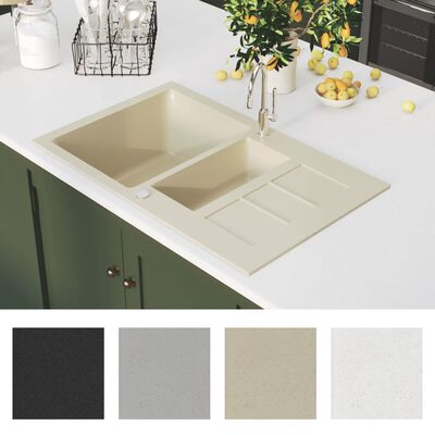 vidaXL Granite Kitchen Sink Double Basins Beige