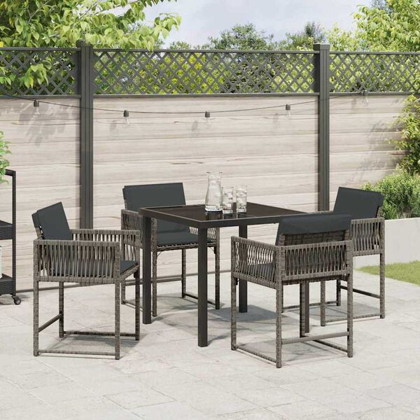 vidaXL Garden Dining Set 5 pcs Grey Poly Rattan