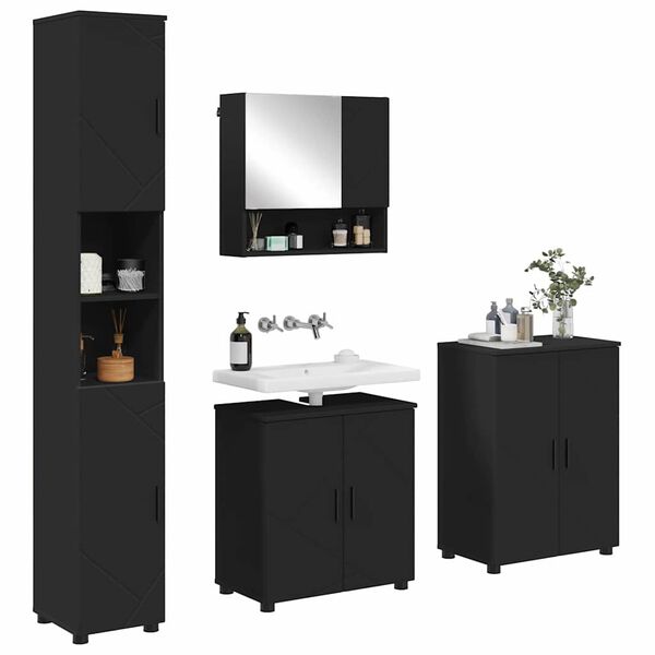 vidaXL Bathroom Furniture Set 4 pcs Black Engineered wood & Metal