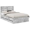 vidaXL Bed Frame with Drawer Concrete Grey 120 x 190 cm Engineer Wood
