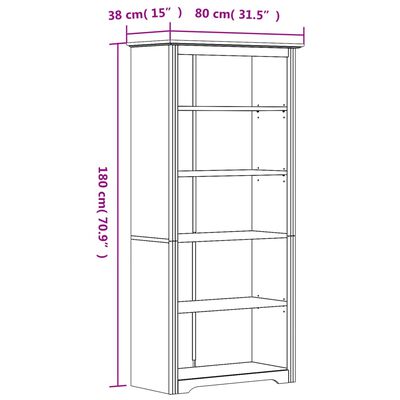 vidaXL Bookcase BODO Brown 80x38x180 cm Solid Wood Pine 5-Tier