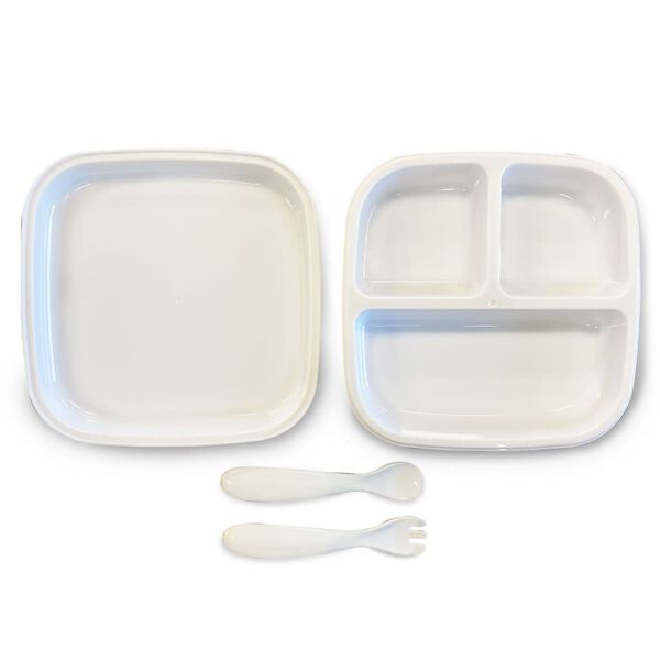 DERYAN Kids Plate Set Silicone Quuby White