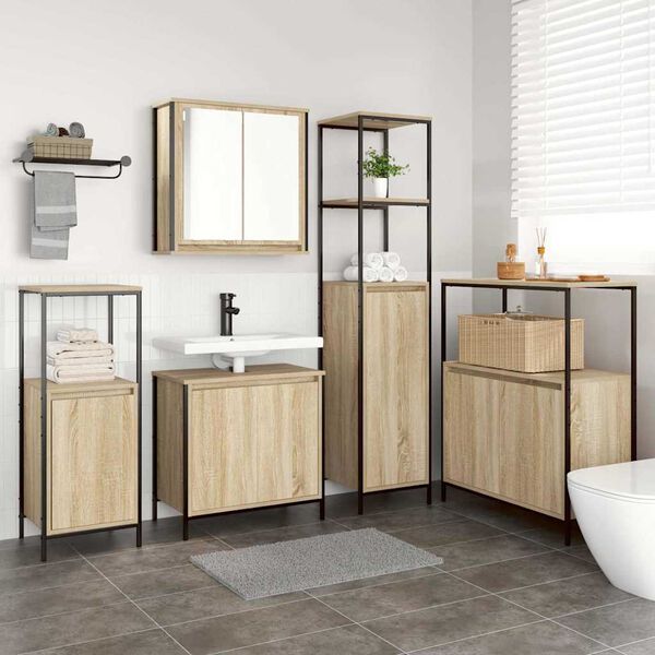 vidaXL Bathroom Furniture Set with Shelf 5 pcs Sonoma Oak and Black