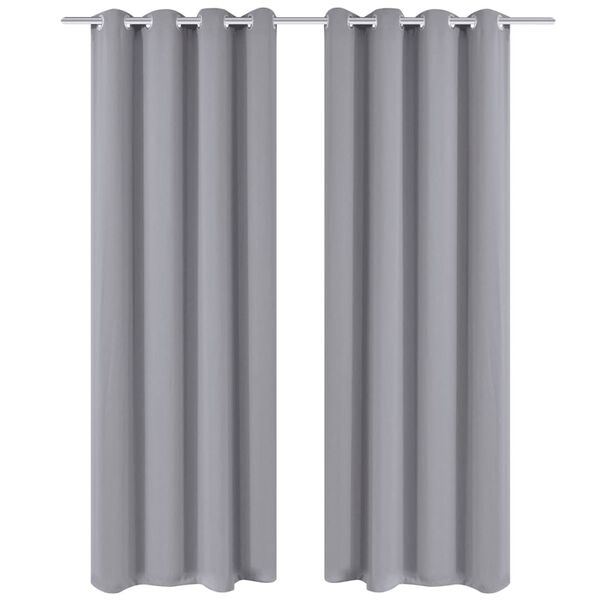 2 pcs Grey Blackout Curtains with Metal Rings 135 x 245 cm