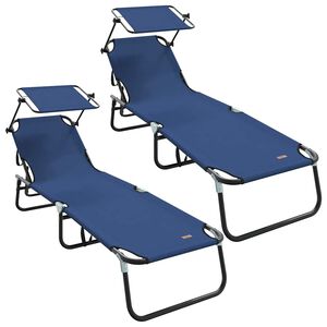 vidaXL Folding Sun Lounger Folding 2 pcs Blue 56 x 190 x 81cm Fabric