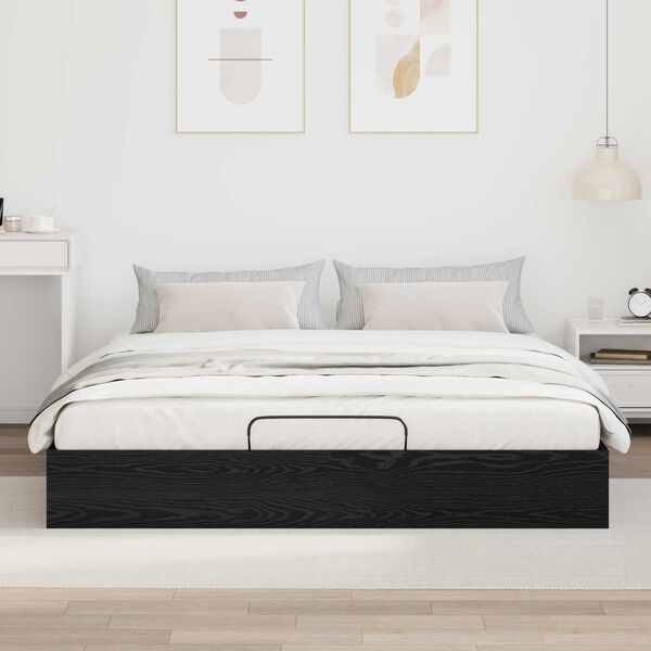 vidaXL Ottoman Bed Frame Black Oak 203 x 180 x 25 cm Chipboard