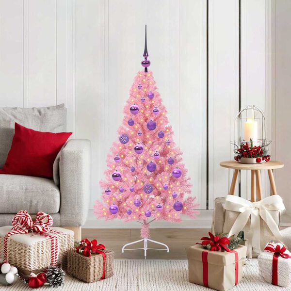 vidaXL Artificial Pre-lit Christmas Tree with 150 LEDs Pink 120 cm PVC