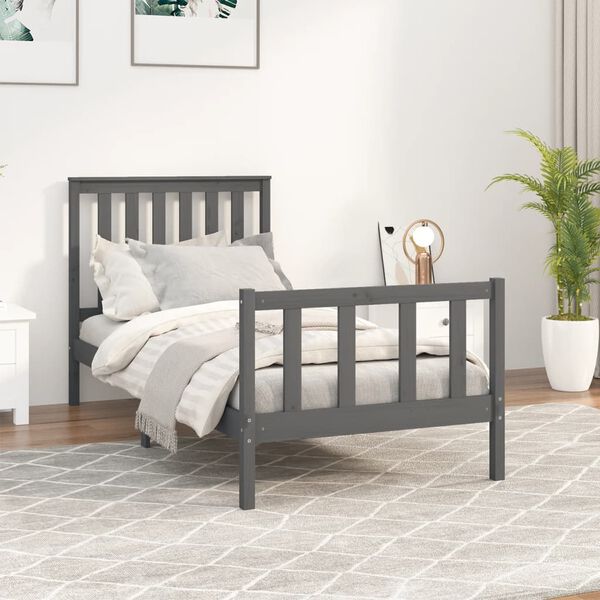 vidaXL Bed Frame without Mattress Grey 100x200 cm Solid Wood Pine