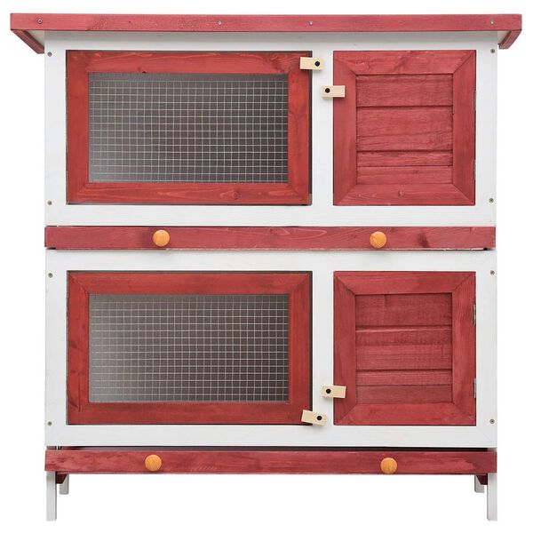 vidaXL Outdoor Rabbit Hutch 4 Doors Red Wood