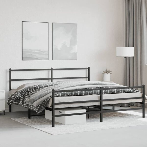 vidaXL Metal Bed Frame without Mattress with Footboard&nbsp;Black 200x200cm