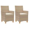 vidaXL Garden Chairs with Cushions 2 pcs Beige Poly Rattan&Solid Wood