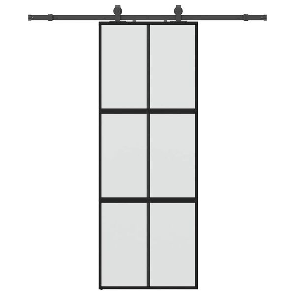 vidaXL Sliding Door with Hardware Set Black 76x205 cm Tempered Glass