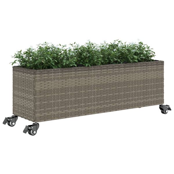vidaXL Garden Planters with Wheels 2 pcs Grey 107x32x38 cm Poly Rattan