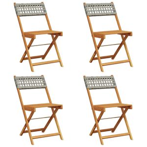 vidaXL Folding Garden Chairs 4 pcs Grey Poly Rattan and Solid Wood