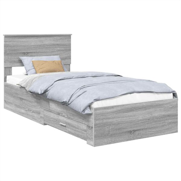 vidaXL Bed Frame with Drawer Grey Sonoma 90 x 190 cm Engineered Wood