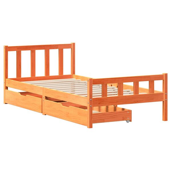 vidaXL Bed Frame without Mattress Wax Brown 75x190 cm Small Single Solid Wood Pine