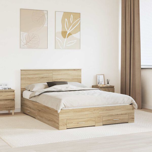 vidaXL Bed Frame with Drawer Sonoma Oak 140 x 190 cm Engineered Wood
