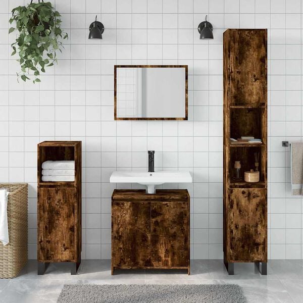 vidaXL 2 Piece Bathroom Furniture Set Smoked Oak Engineered Wood