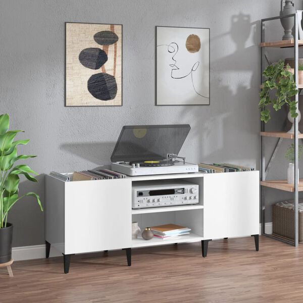 vidaXL Record Cabinet High Gloss White 121x38x48 cm Engineered Wood