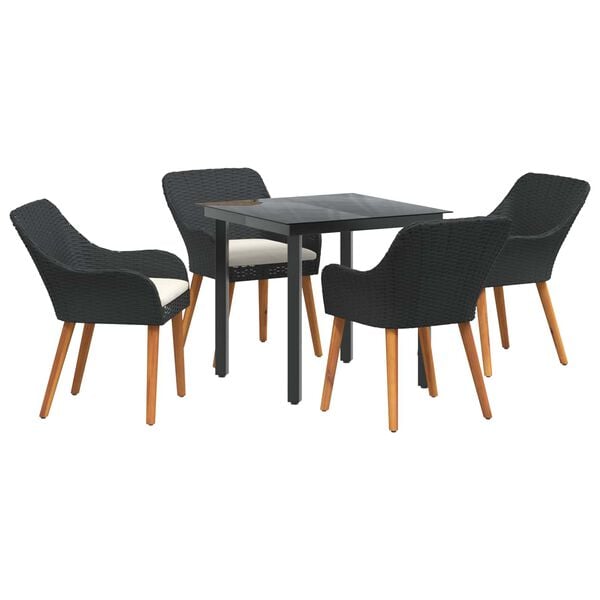 vidaXL Garden Dining Set with Cushion 5 pcs Black Poly Rattan