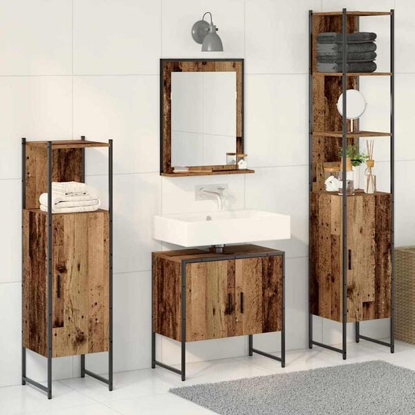vidaXL Bathroom Furniture Set with Door 4 pcs Brown 33 x 33 x 185.5 cm