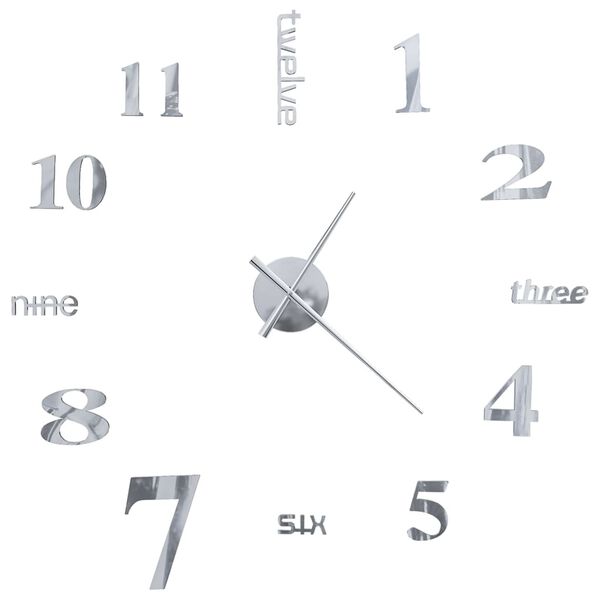 vidaXL 3D Wall Clock Modern Design 100 cm XXL Silver