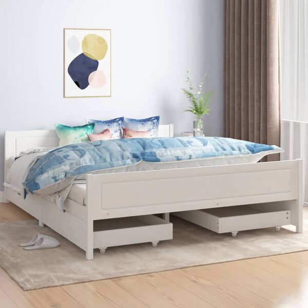 vidaXL Bed Frame without Mattress White Solid Wood Pine 160x200 cm