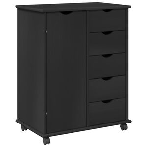 vidaXL Rolling Cabinet 63.5 x 39 x 79 cm Solid Pine Wood Black