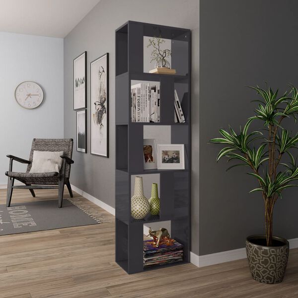 vidaXL Book Cabinet/Room Divider High Gloss Grey 45x24x159 cm Engineered Wood