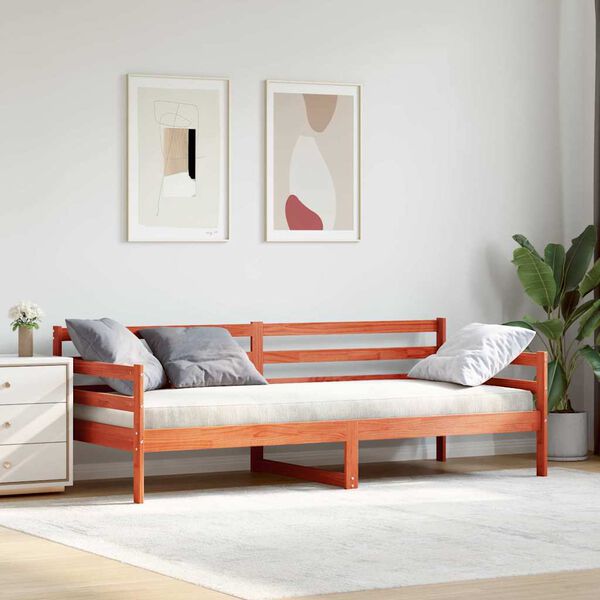 vidaXL Day Bed with Headboard Wax Brown Solid Pine Wood