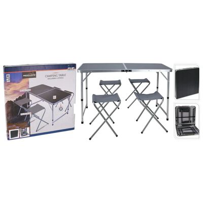Redcliffs Foldable Camping Table with 4 Chairs 120x60x70 cm Grey