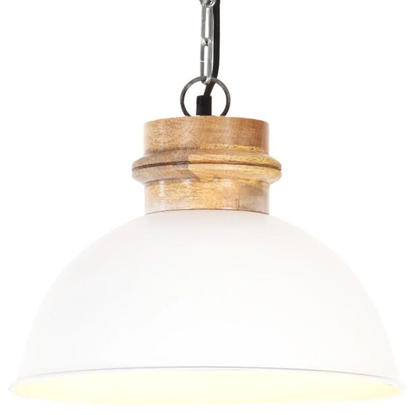 vidaXL Industrial Hanging Lamp White Round 32 cm E27 Solid Mango Wood