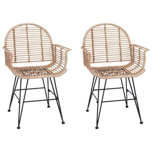 vidaXL Dining Chair 2 pcs Natural 44 x 44 x 74 cm Rattan and Iron