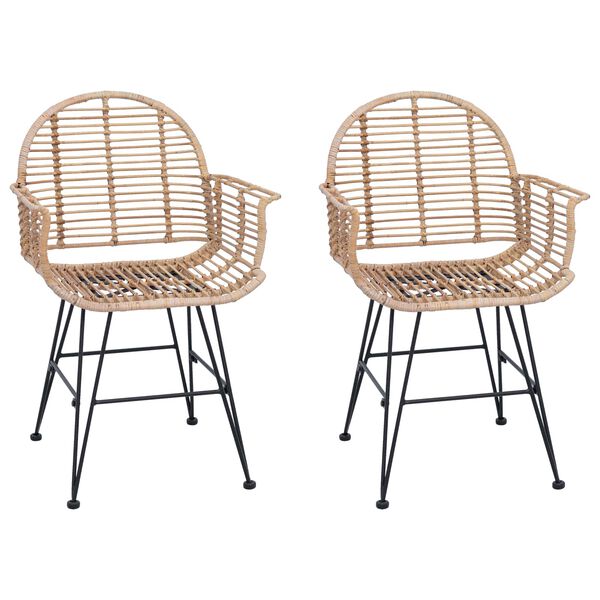vidaXL Dining Chair 2 pcs Natural 44 x 44 x 74 cm Rattan and Iron