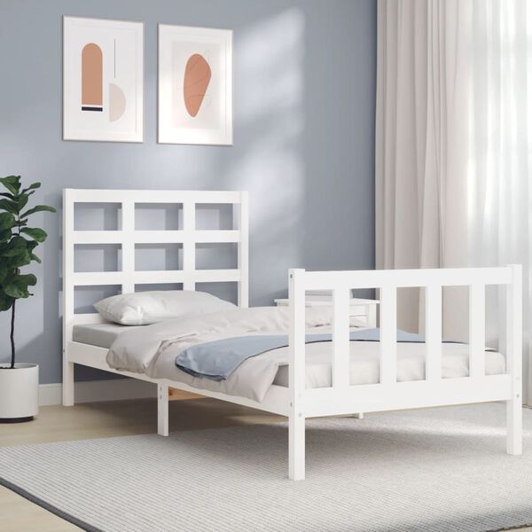vidaXL Bed Frame without Mattress White Small Single Solid Wood Pine
