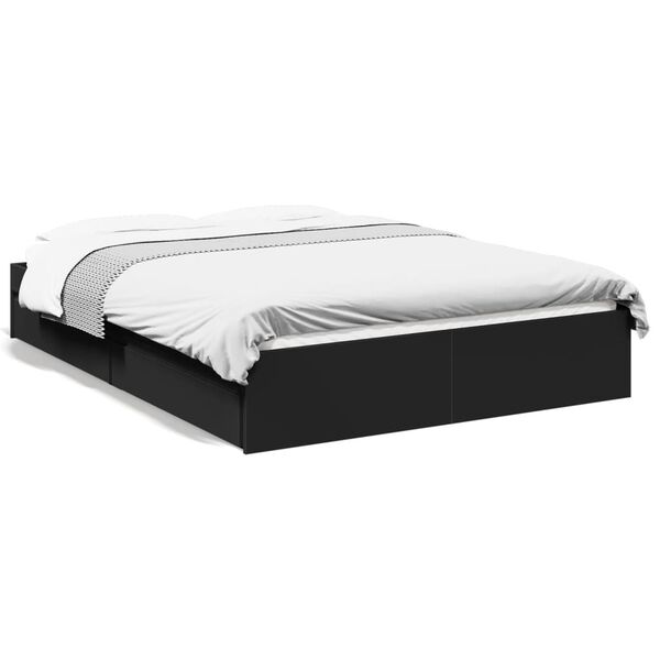 vidaXL Bed Frame with Drawers without Mattress Black 140x190 cm