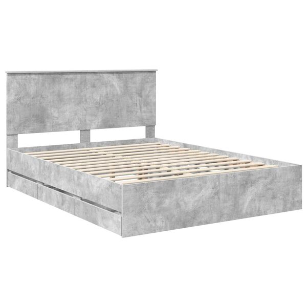 vidaXL Bed Frame with Drawer Concrete Grey 150 x 200 cm Engineer Wood