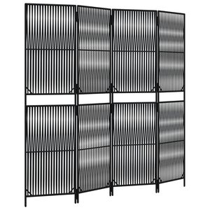 vidaXL Room Divider 4 Panels Black Poly Rattan