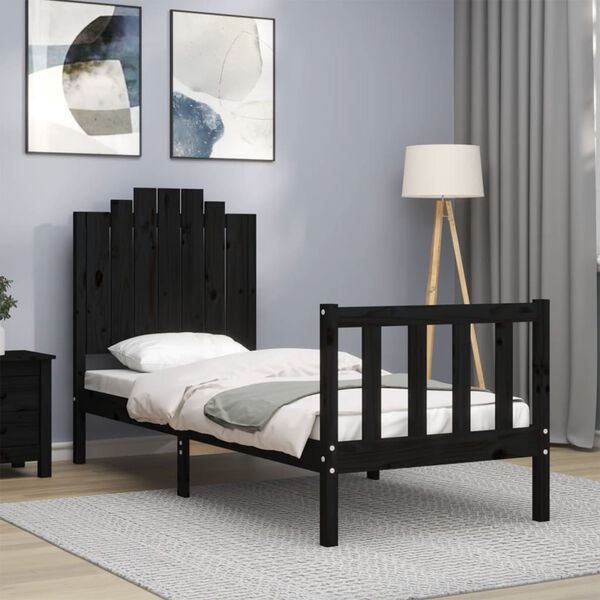 vidaXL Bed Frame without Mattress Black Small Single Solid Wood Pine