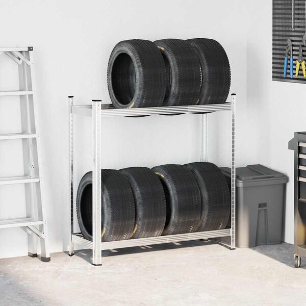 vidaXL 2-Layer Tyre Shelf Silver 110x40x109 cm Steel